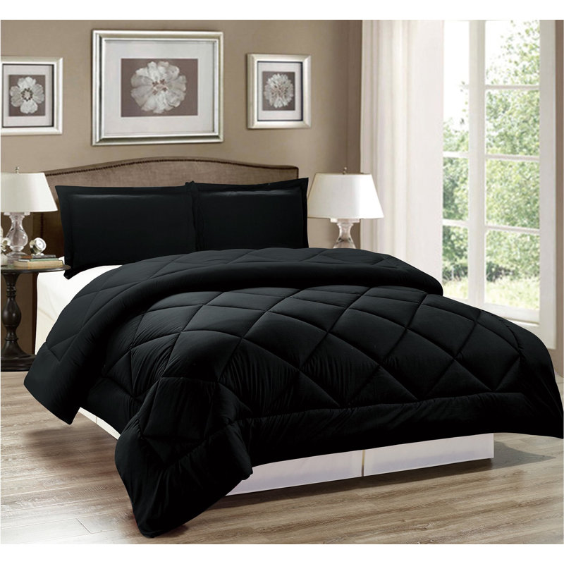 Ensemble d'édredon réversible en microfibre 11513, Édredon simple + 1 Taie décorative, Noir