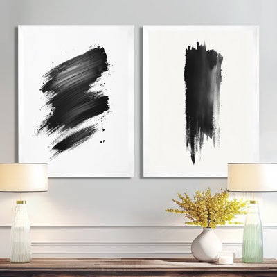 «Brushstroke», impression sur toile 2 pièces, art mural minimaliste noir et blanc I - méditation coup de pinceau
