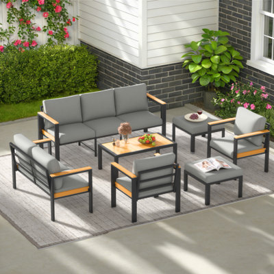 Outdoor Couch Aluminum Patio Furniture Sofa, 7 - Person Seating Group With Cushions by Winston Porter