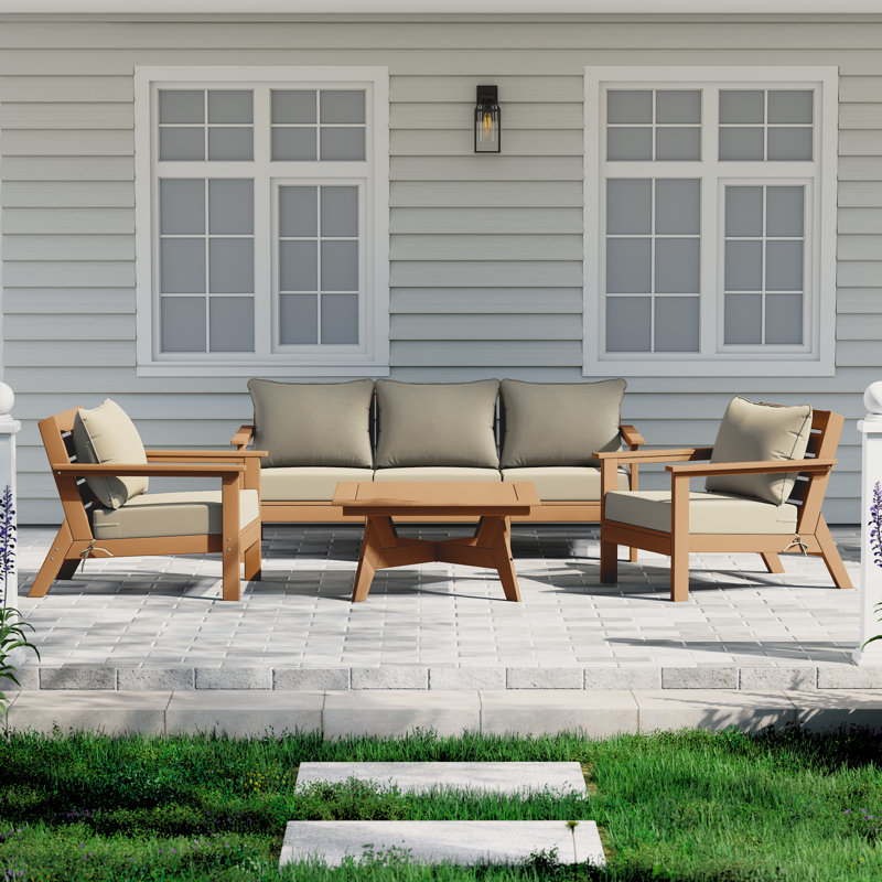 6-Piece Deep Seating Set, Beige, Teak