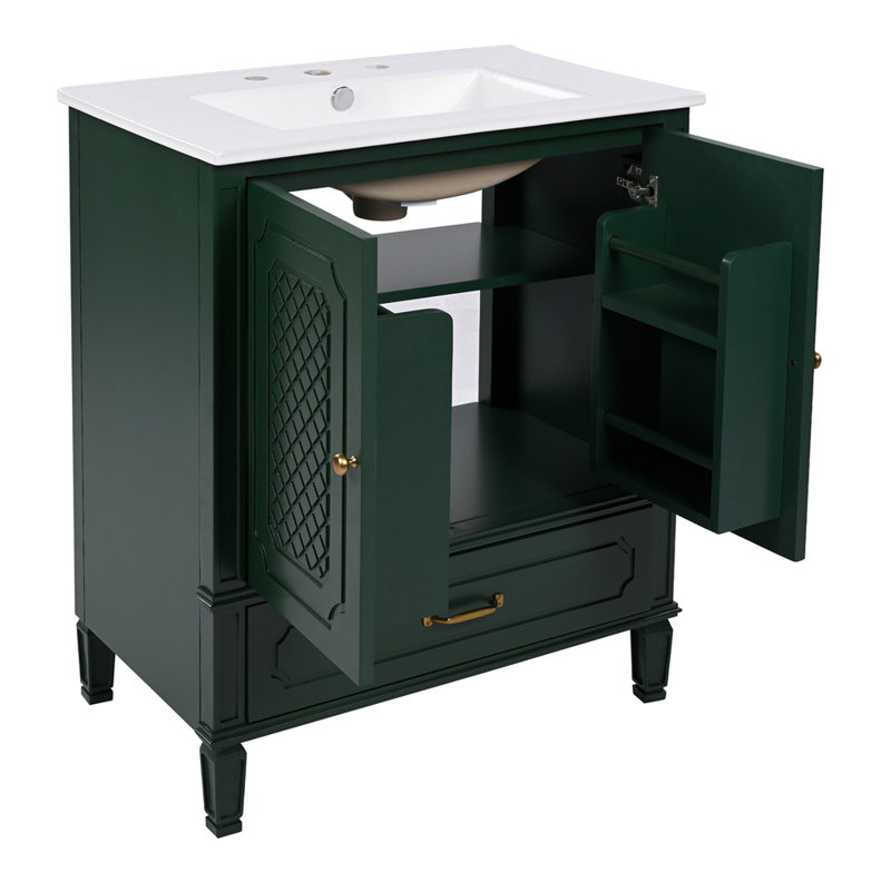 Meuble-lavabo 30 po avec lavabo style rétro, espace de rangement multifonctionnel, tablette de porte, porte à fermeture en douceur