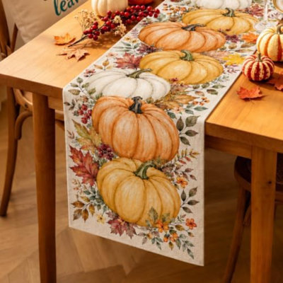Chemin de table citrouille d'automne 13 x 90 cm pour une fête ou une cuisine de style campagnard