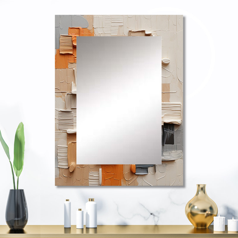 minimalism Geometrics Wizards Collage - Abstract Collages Mirror, Beige Decorative Wall Mirror, Printed Metal Art, 32" x 24"