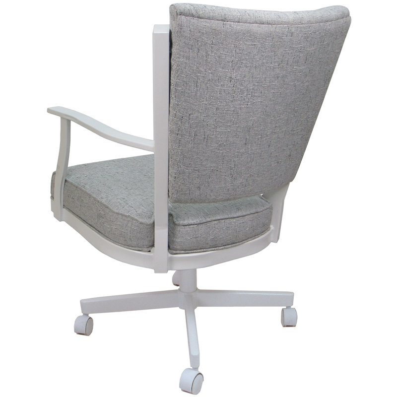 Danyael Metal Dining Caster Chair with Arms, White, Hemsath Slate