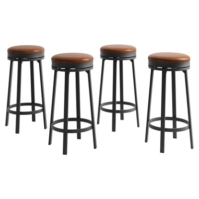 Backless Adjustable Swivel Bar Stools Set – 30" Counter Height, Black Waterproof PU Leather, Metal Frame with Footrest, Modern Kitchen Island & Home Bar Seating – 4PCs, Black