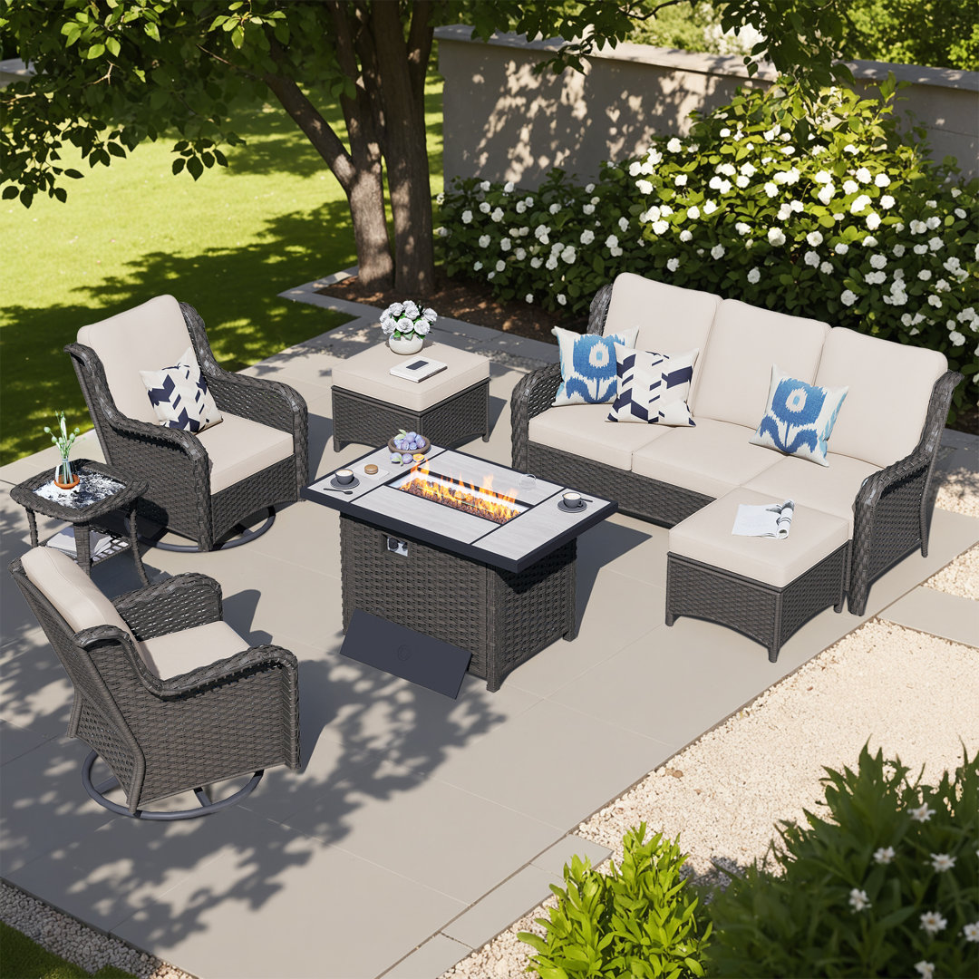 Tommy Wicker 5 - Person Patio Conversation Sets with Cushions Lark Manor™ Cushion 