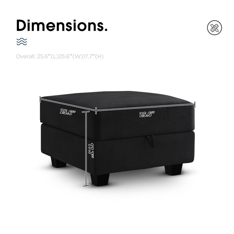 Livsey Velvet Ottoman, Black Velvet