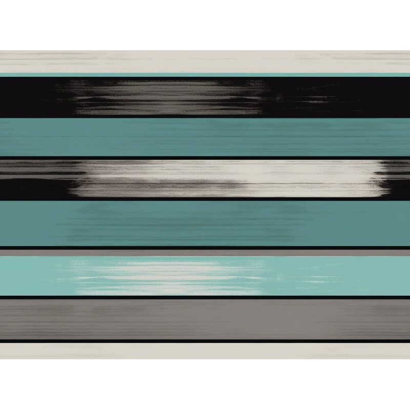 Horizontal Stripes Machine Printed Duvet Cover, Queen Duvet Cover, Black/Turquoise