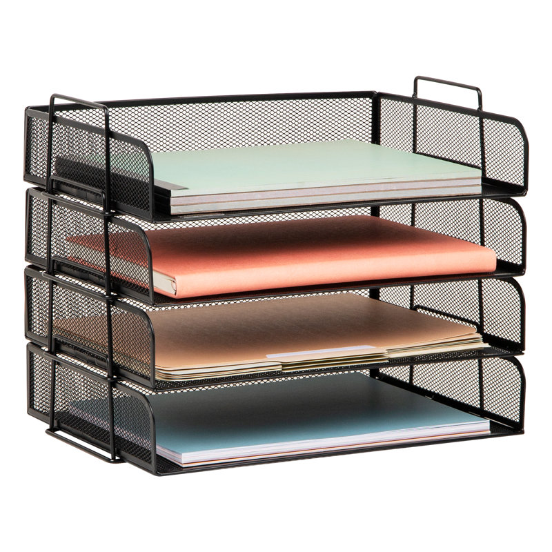 Bac à papier empilable, organisateur de bureau, rangement pour dossiers, bureau, filet métallique, 4 pièces, argent
