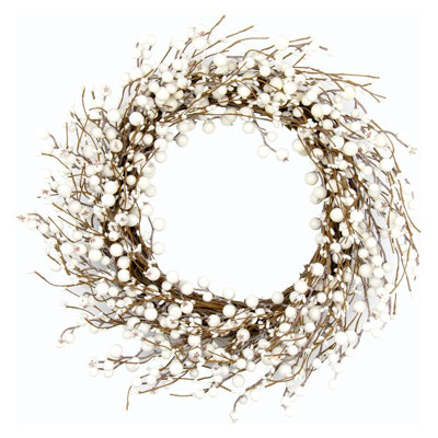 Couronne hivernale à baies blanches de 20 po pour porte, mur ou fenêtre, décor artificiel des Fêtes pour l'intérieur ou l'extérieur