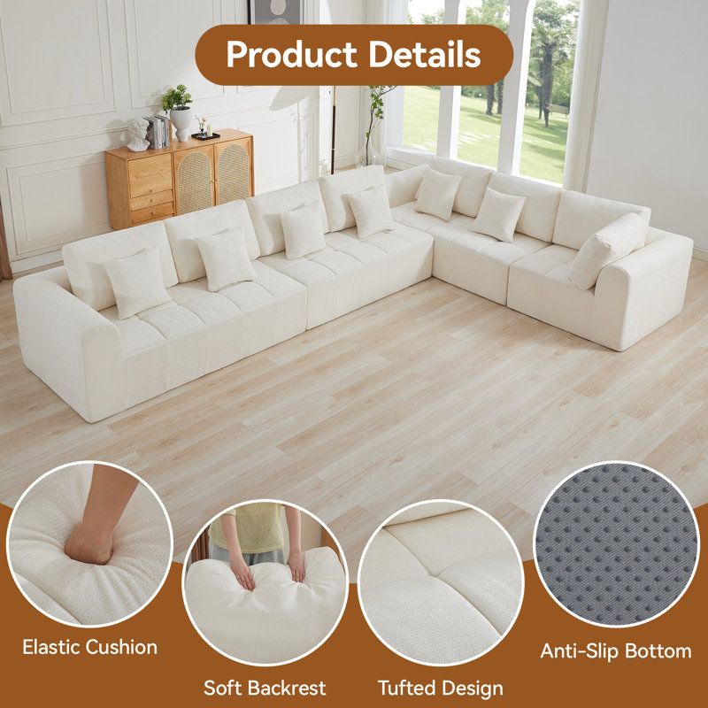 168.6’’ Oversized L-Shape Sectional Sofa, Modular Compressed Cloud Couch with Memory Foam, No Assembly Needed, Beige Chenille