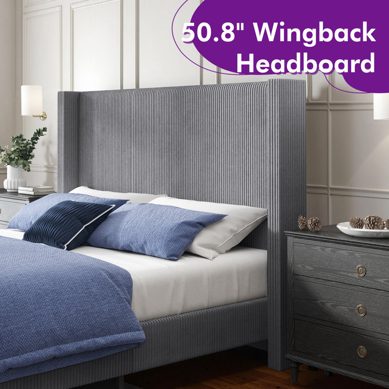 Wauseon Corduroy Upholstered Bed, King, Gray Corduroy