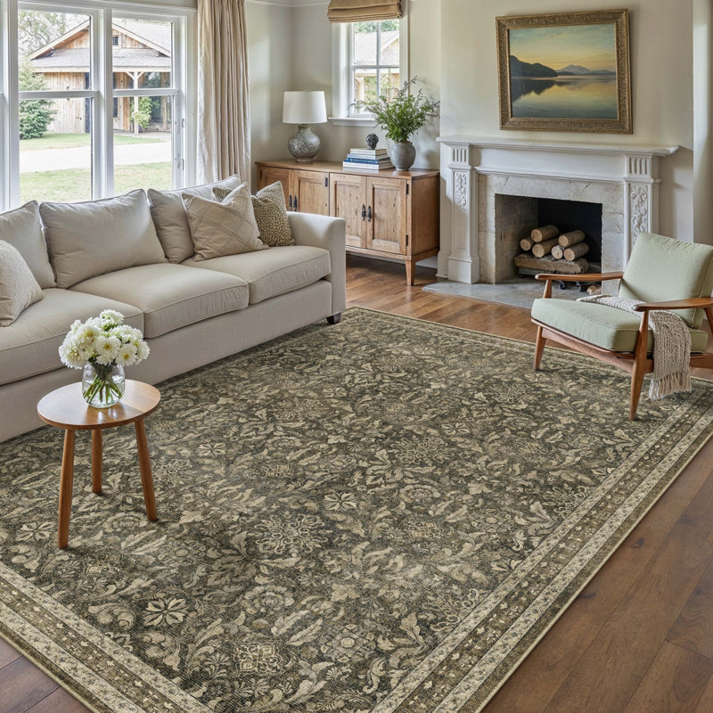 Lares Machine Washable Vintage Area Rug With Non-Slip Backing, Rectangle 9' x 12'