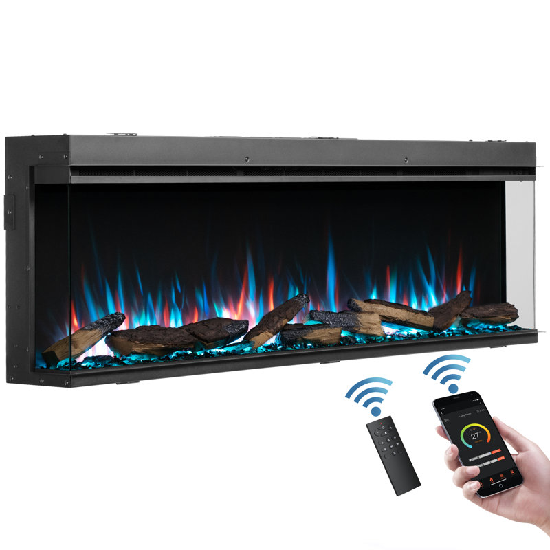FLAMME Knighton 1/2/3-Sided Electric Media Wall Fireplace, App Control, 2 Heat Settings 900-1800W, Logs & Crystals Included