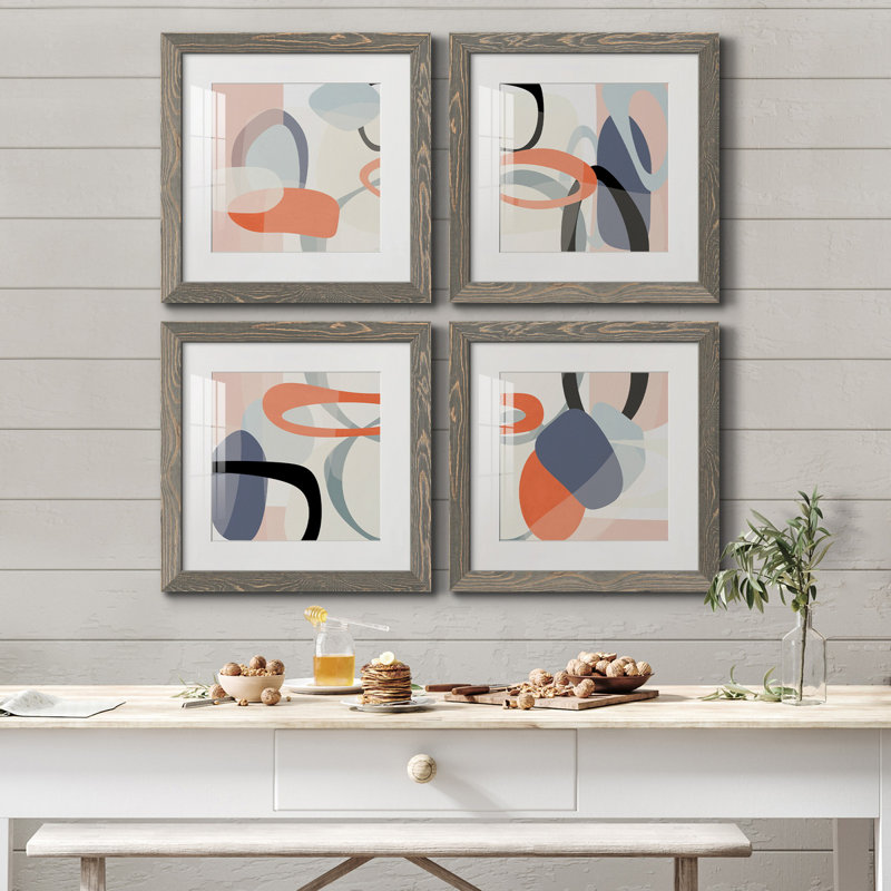 «Floating on Silk I», ensemble de 4 impressions sur toile encadrées, H 17 po x l 34 po x P 1,5 po, Cadre gris