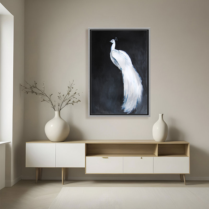 Nature Inspired Alabaster Majesty: White Peacock Against The Night, 24" H x 16" W
