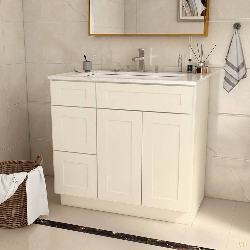36 po X P 21 po P x 34,5 po Armoire de cuisine avec lavabo en contreplaqué H, Blanc antique
