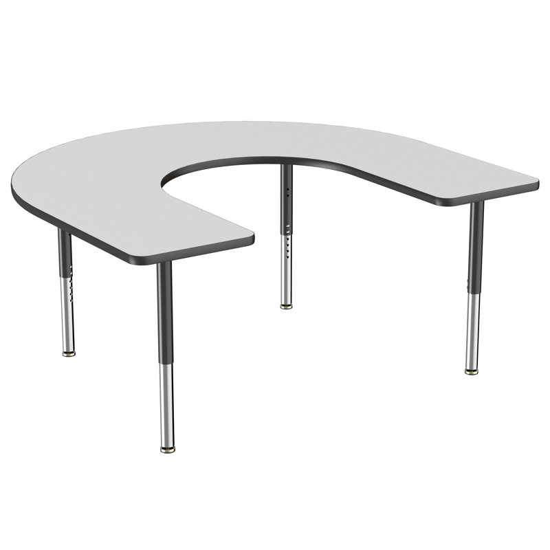 Table d'activité 60 "x 66" en forme de T avec pieds réglables, Gris / noir, Super, Noir, noir, noir, noir