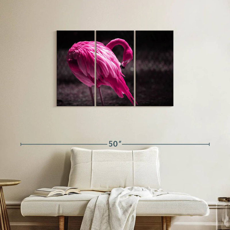 Beautiful Preening Flamingo, 24" H x 38" W