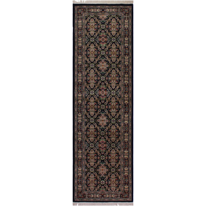 Tapis de couloir noir / rose / brun en laine noué à la main de style oriental 2 pi 7 po x 8 pi 7 po Roca