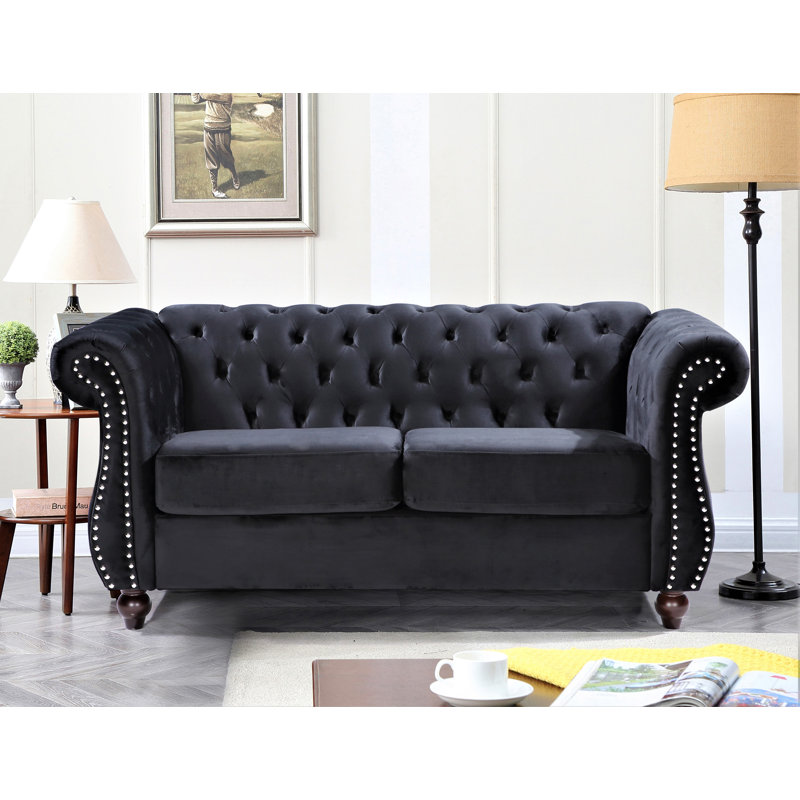 Feinstein 67.6'' Velvet Loveseat, Black