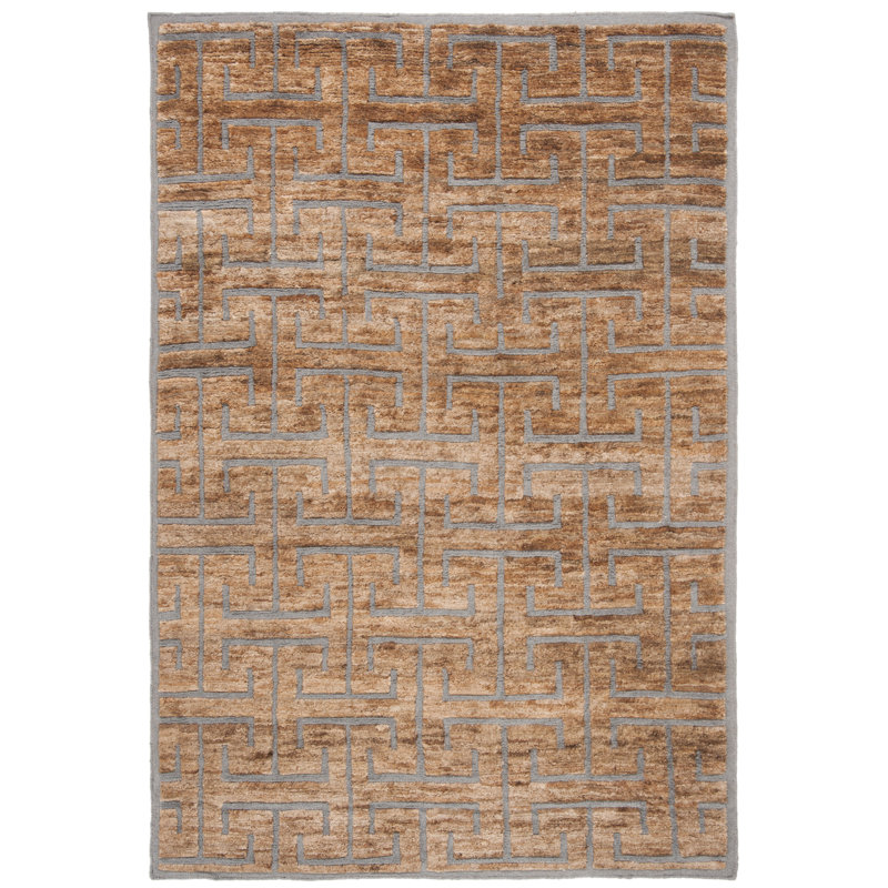 Bruce Hemp/Wool Geometric Rug in Beige/Gray, Rectangle 6' x 9'