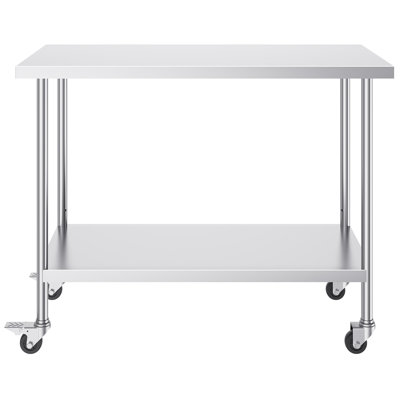 Stainless Steel Work Table, 38 Inch Height, Adjustable Shelf, Wheels Included