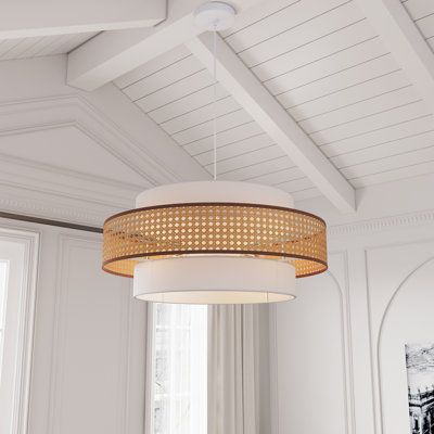 4-Light White Drum Chandelier with Fabric Shade – Adjustable & Dimmable, ETL Certified