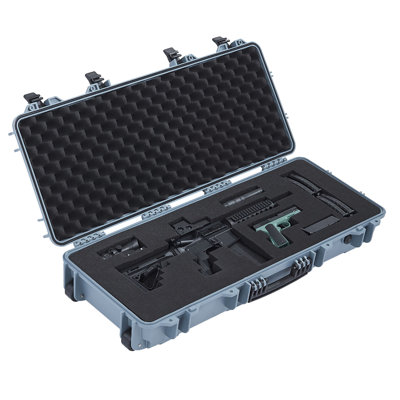 Étui rigide pour fusil, étui à fusil verrouillable avec 4 couches de mousse prédécoupée, 36 po de rangement pour armes à feu avec roues, étuis de rangement pour pistolets étanches et anti-poussière IP67 pour fusils, fusils de chasse, fusils à air comprimé, gris