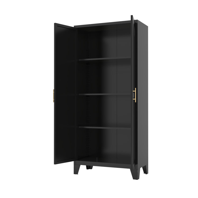 Versatile Metal Storage Cabinet With Adjustable Shelves For Various Rooms, Black