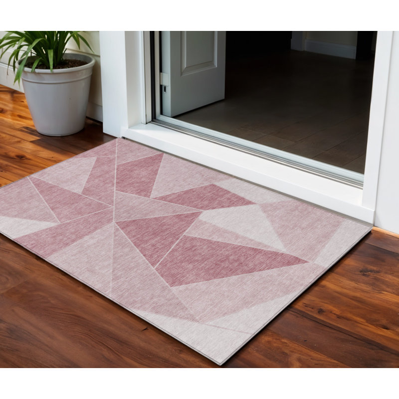 3' X 5' Blush Pink And Ivory Geometric Washable Indoor Outdoor Area Rug