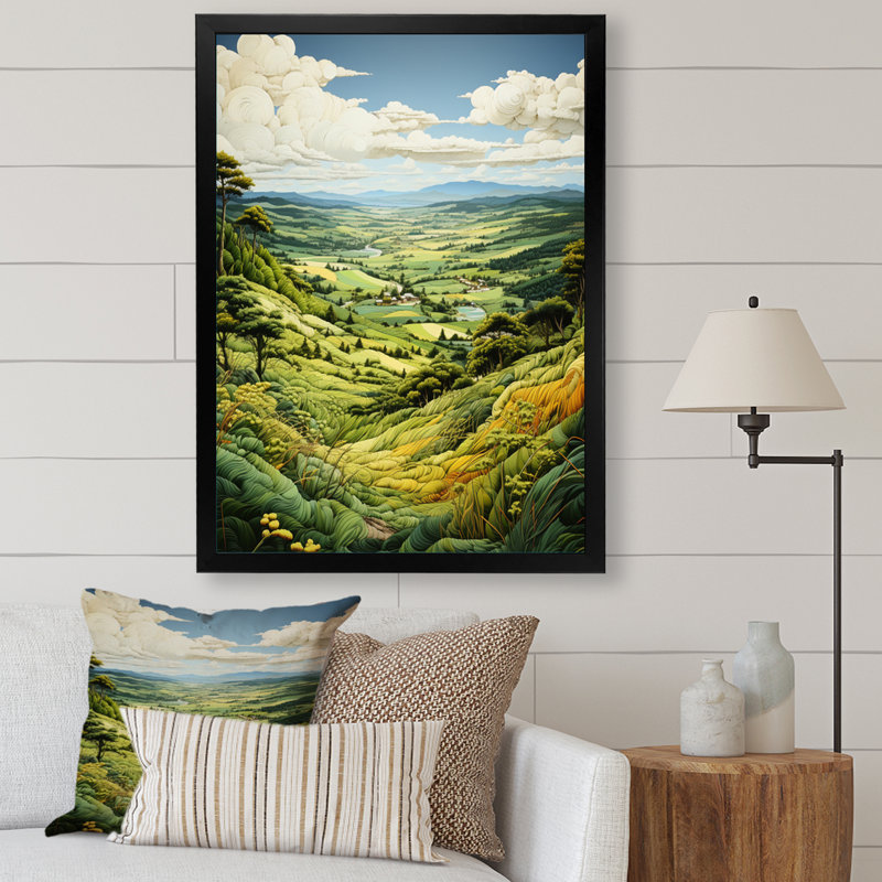 «Countryside Verdant Valley I», reproduction sur toile flottante, H 20 po x l 12 po x P 1 po, Cadre noir