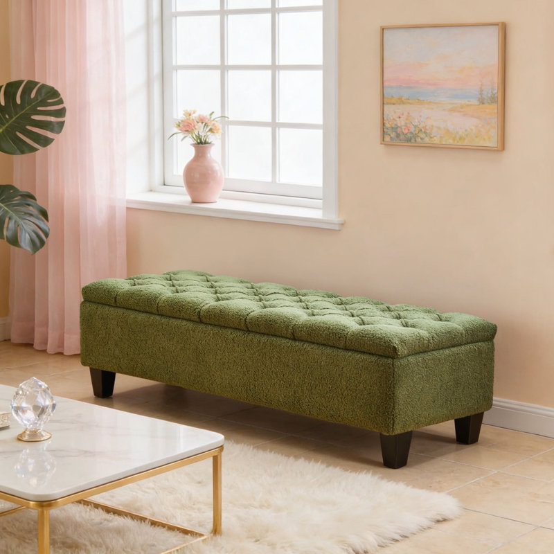 Banc de rangement rembourré Amalfi, 18" H x 51.18" W x 17.52" D, Boucle verte