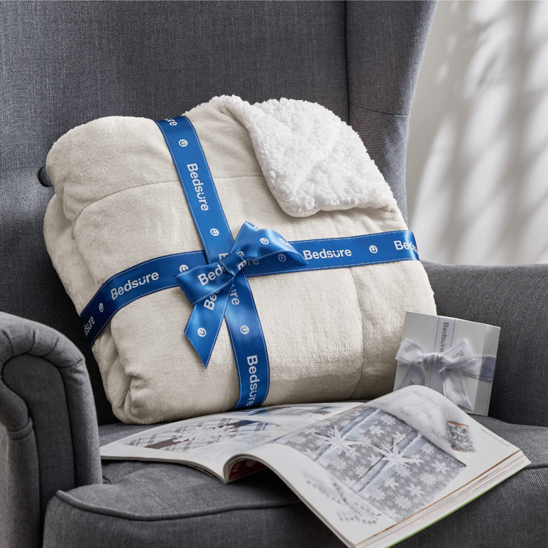 Bedsure Soft Sherpa Fleece Throw Blanket, Natural, 220cm x 240cm