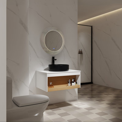Meuble-lavabo mural de 30 po, lavabo vasque rond, rangement à tablette ouverte