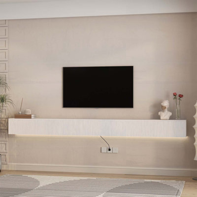 Meuble télé flottant mural avec 16 couleurs DEL, centre de divertissement moderne pour téléviseurs de 110 po, blanc