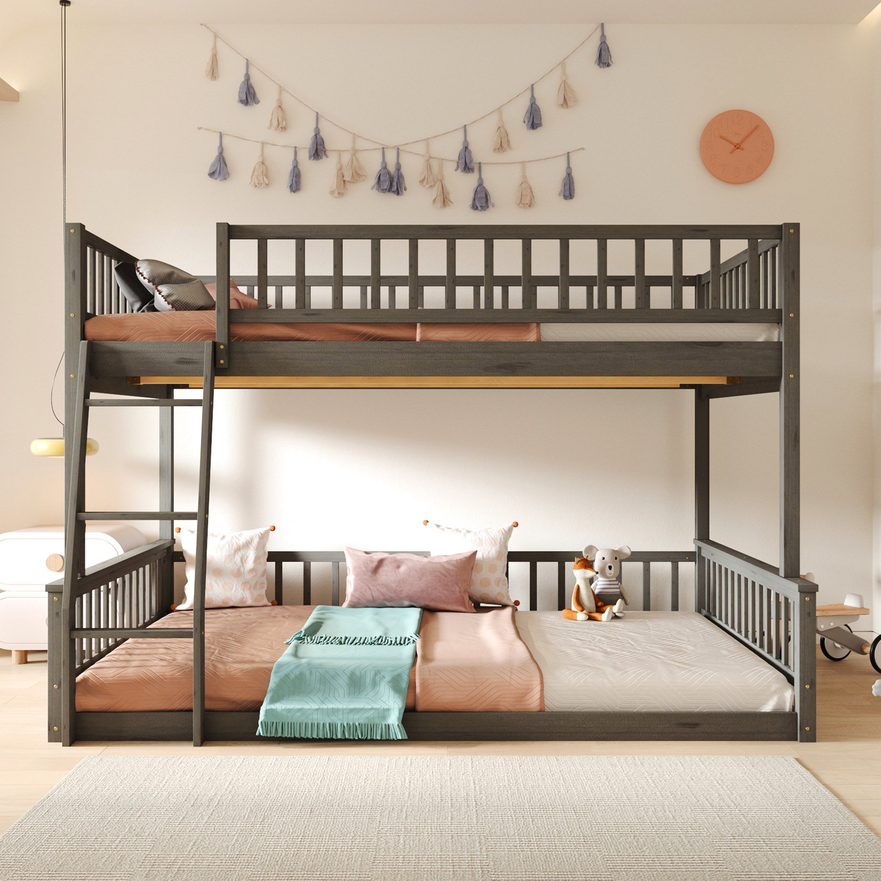 Latitude Run® Full Xl Over Queen Bunk Bed In Grey - Supports Mattresses