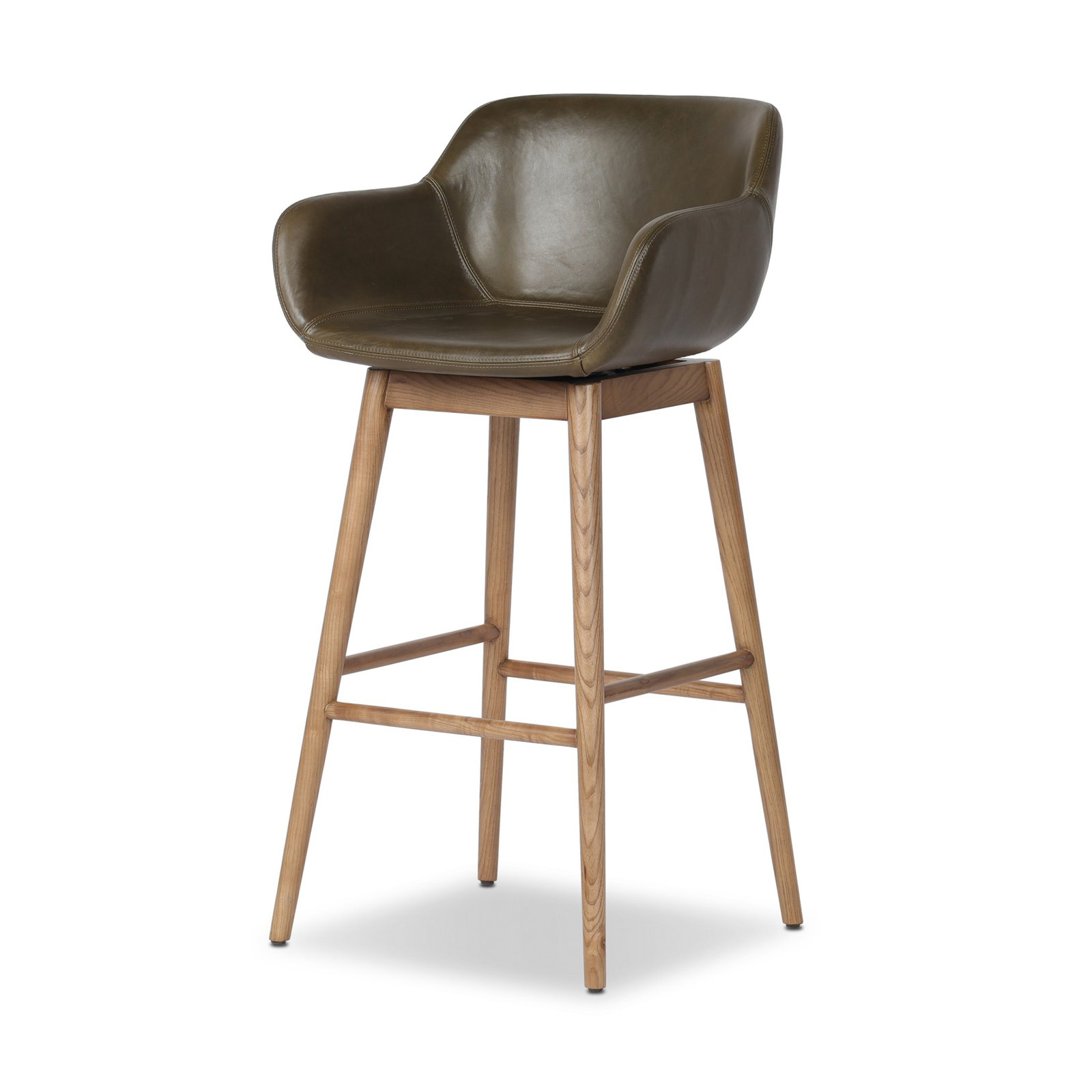 Bahari 31" Swivel Bar Stool, Bar Stool (30.5" Seat Height), Dulane Moss/Genuine Leather, Amber Ash