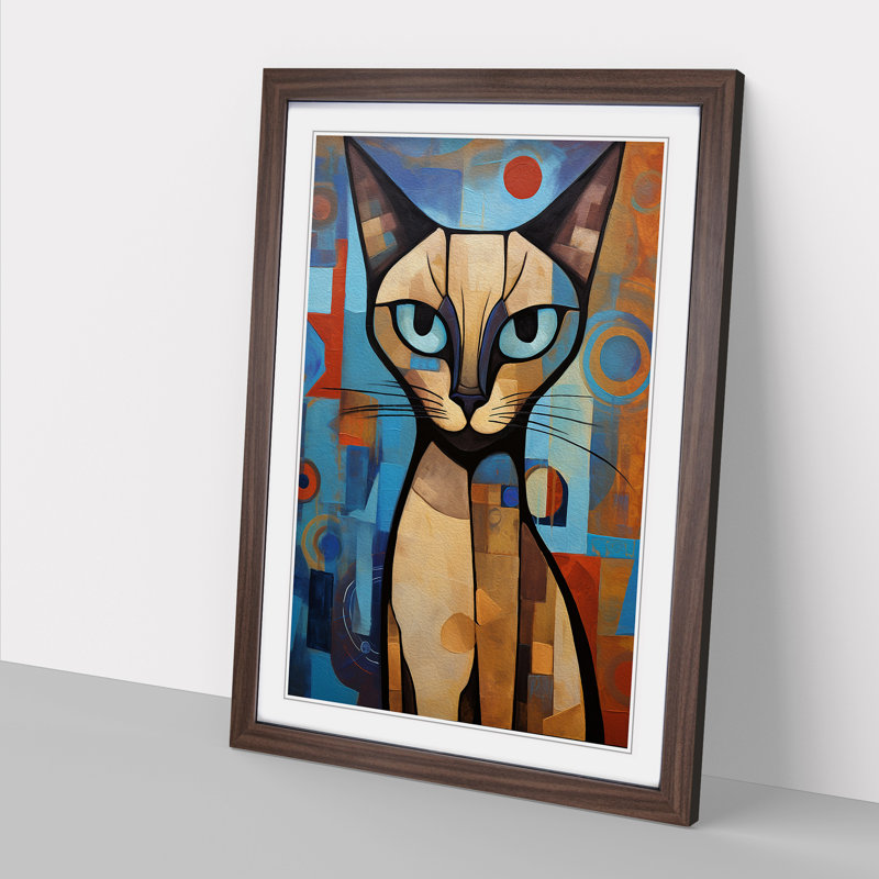 Siamese Cat - Single Picture Frame Print on Wood, Walnut Framed, 34cm H x 25cm W