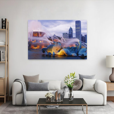 Fountains lit up at dusk Buckingham Fountain Grant Park Chicago Illinois USA 1 Piece Wrapped Canvas Wall Art