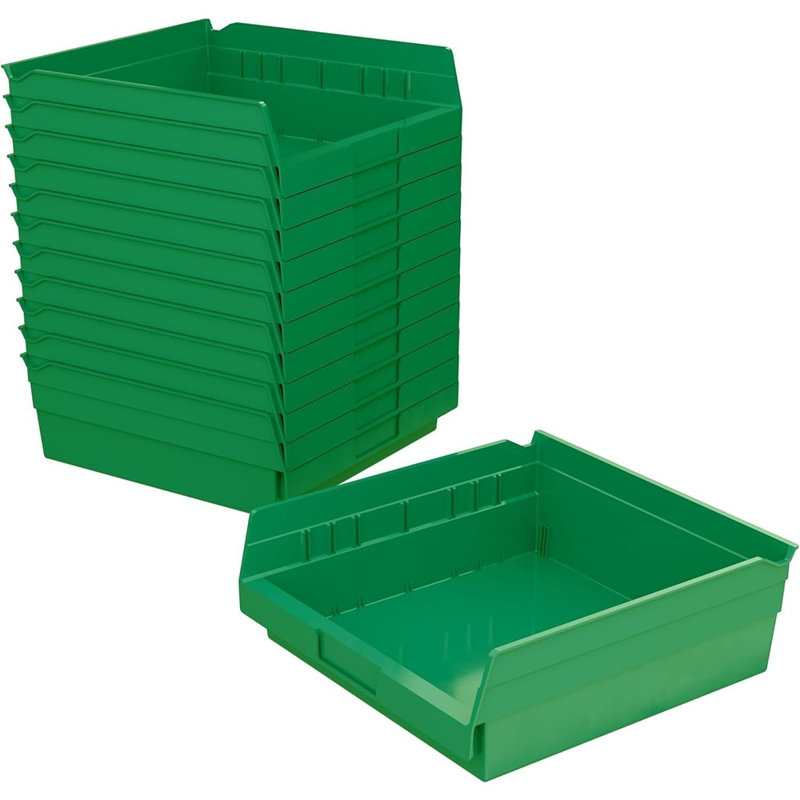 Ensemble de 12 bacs de rangement robustes en plastique vert 12 x 11 x 4 po pour garage et garde-robe