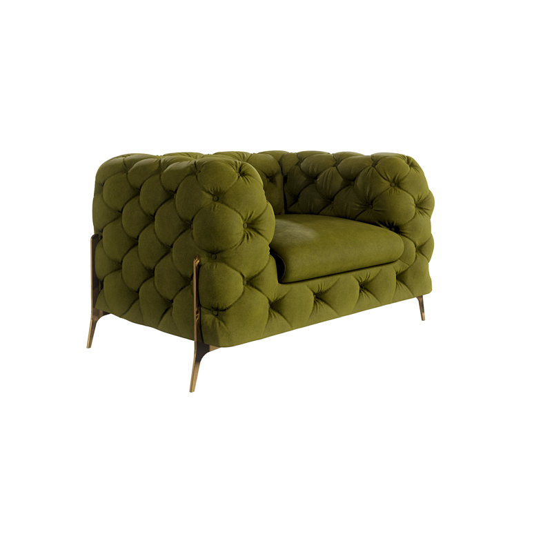 Chesterfield Armchair Atoka with Gold Metal Legs, Olive