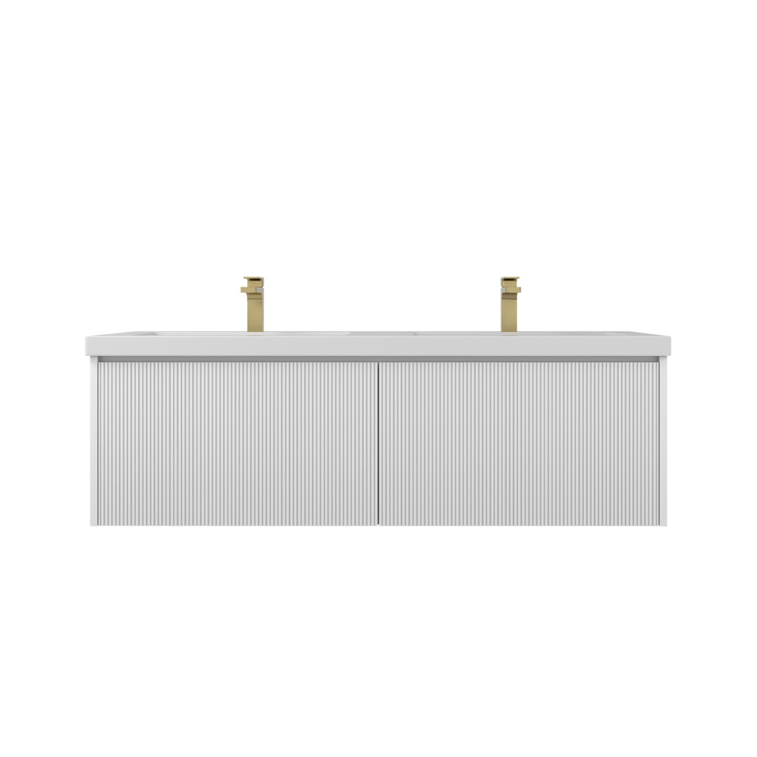 Annaliya 60" Floating Double Sink Bathroom Vanity – Wall-Mounted Wood Cabinet with Acrylic Top, Soft-Close Storage & Fluted Front Design Hokku Designs Base