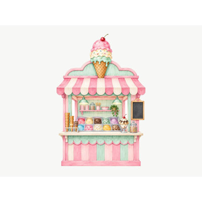 Ice Cream Shop Play Stand Wall Decal, Big Educational Peel and Stick Wall Sticker, Classroom Playroom Decor, Kids Learning Wall Art, 20"W x 20"H (50 x 50 cm)