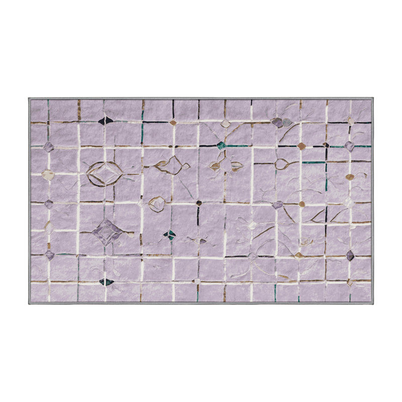 Machine Washable Pink Area Rug, Rectangle 7' x 10'