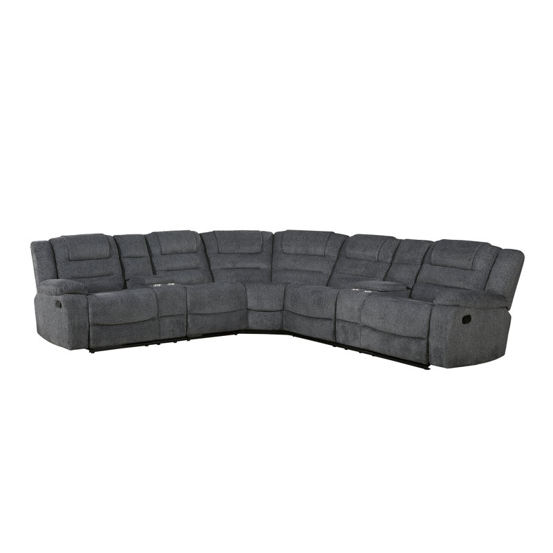 Hynes 3-Piece Chenille Sectional, Dark Gray, Manual - Handle / Lever