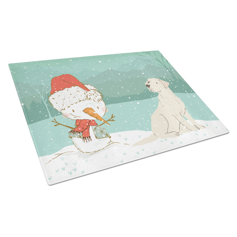Planche à découper noël bonhomme de neige en verre trempé caroline, Labrador jaune