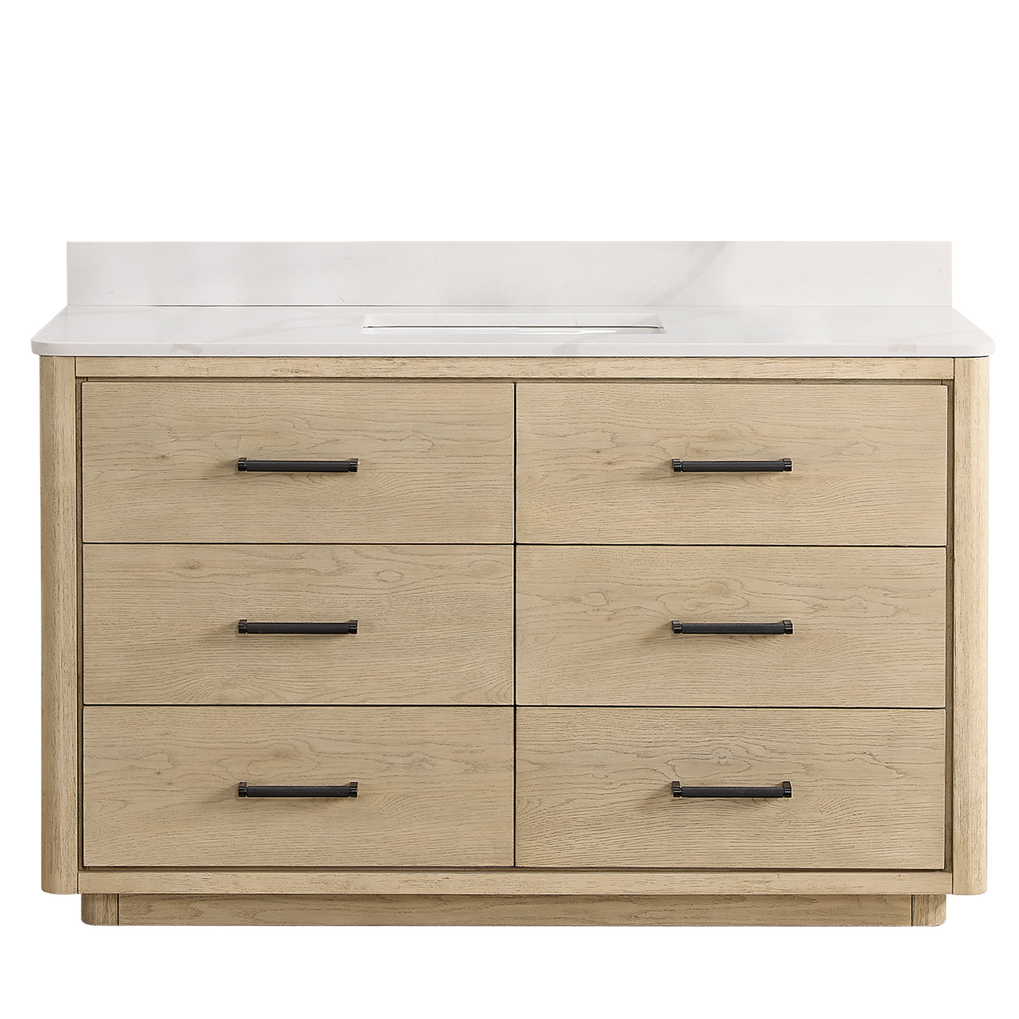 Porto 55'' Single Bathroom Vanity, Matte Black, Natural Oak