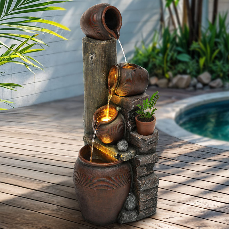 39.37"H 4 Tiers Modern Cascading Water Fountain with Lights