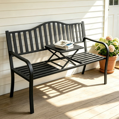 Banc d'extérieur, banc de jardin, banc de parc extérieur en métal avec une petite table, pour porche, pelouse, jardin, cour